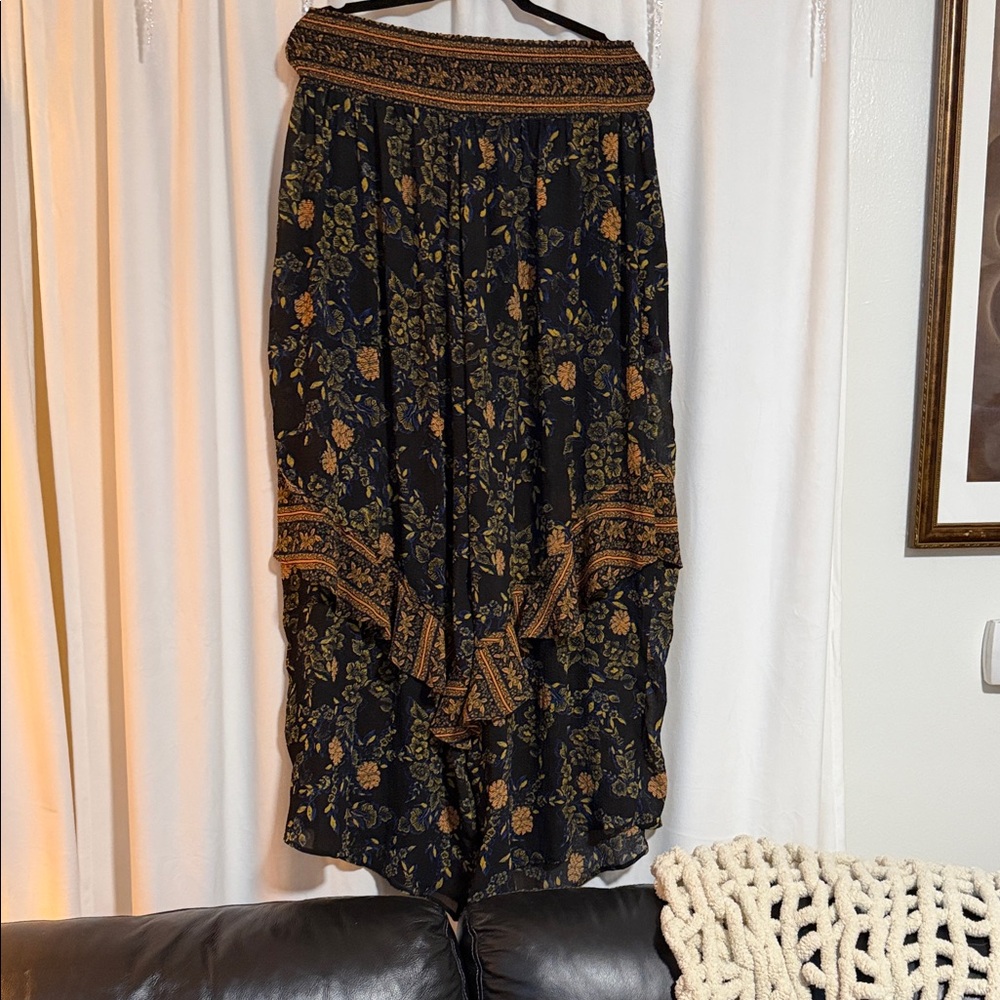 Free People Asymmetrical Skirt in Black and Brown Floral